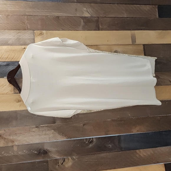 CHICO’S Womens Cap Sleeve  Poncho Stretch V Neck Top Gold Sequin Overlay - Picture 5 of 7